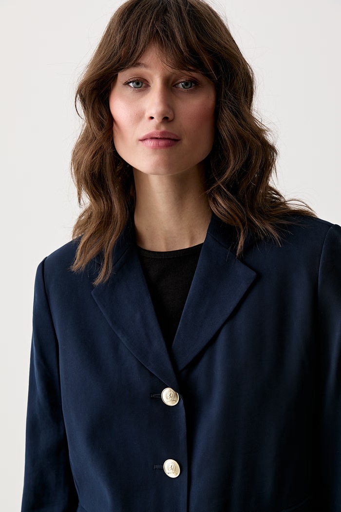 Tommy Jeans jednořadé sako dámské s viskózou námořnická modř DW0DW22910