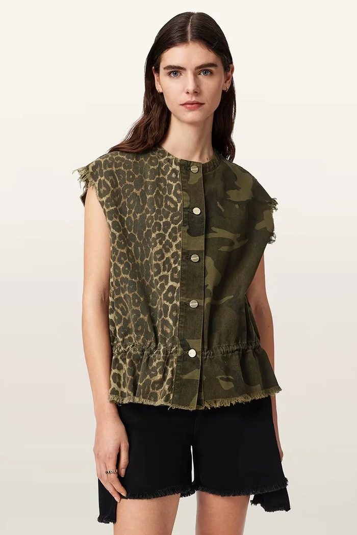 AllSaints gilet da donna in cotone SOFI verde W136PE