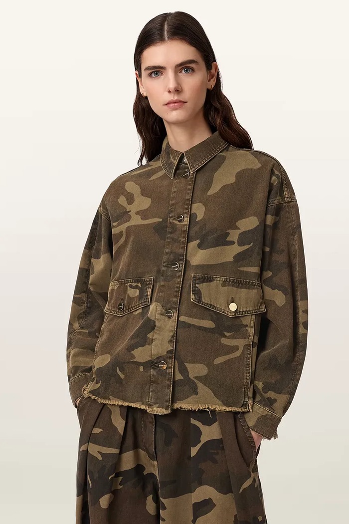 AllSaints kurtka koszulowa damska bawełniana HETTIE zielony W120PA