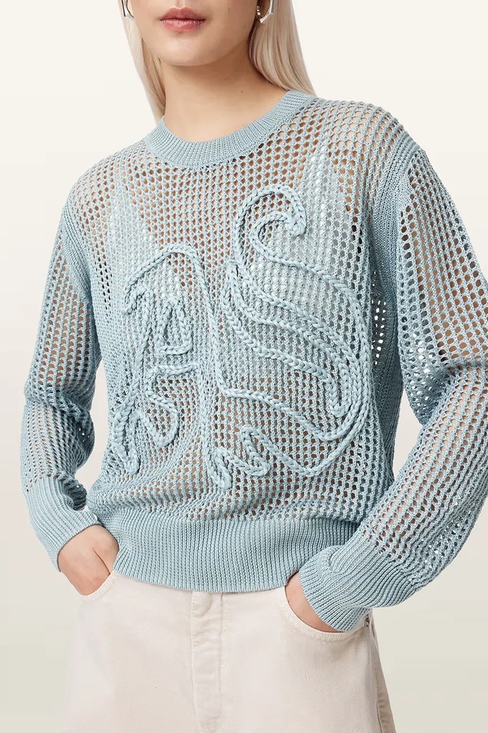 AllSaints sveter dámsky s viskózou RAELYN modrá W047KE