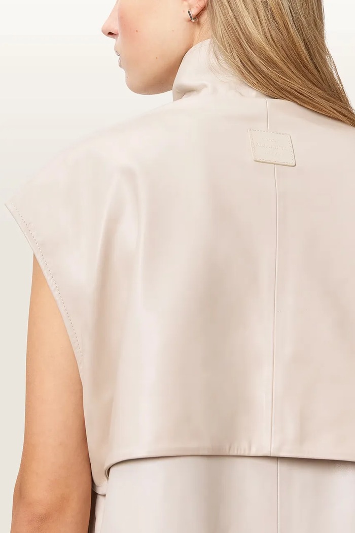 AllSaints bezrękawnik damski skórzany FLOR W095LE beżowy