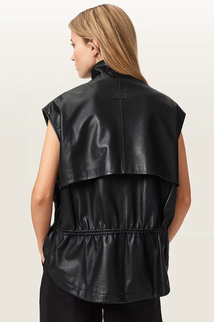 AllSaints bezrękawnik damski skórzany FLOR W095LE czarny AW26