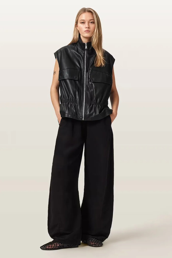 AllSaints bezrękawnik damski skórzany FLOR czarny W095LE