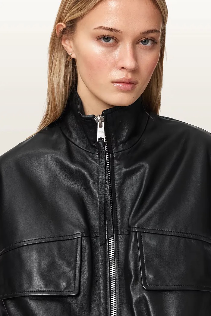 AllSaints bezrękawnik damski skórzany FLOR W095LE czarny