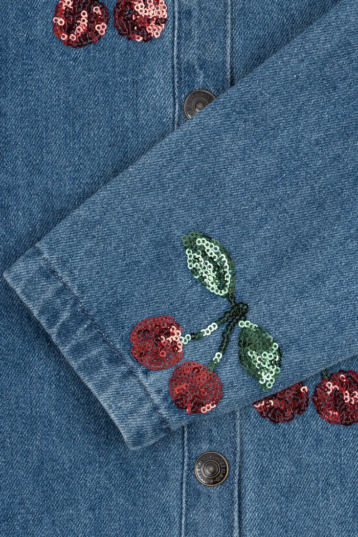 Kurtka jeansowa dziecięca bawełniana MAGOT SEQUIN DENIM SHIRT GOTS Konges Sløjd granatowy KS106544.9BY2