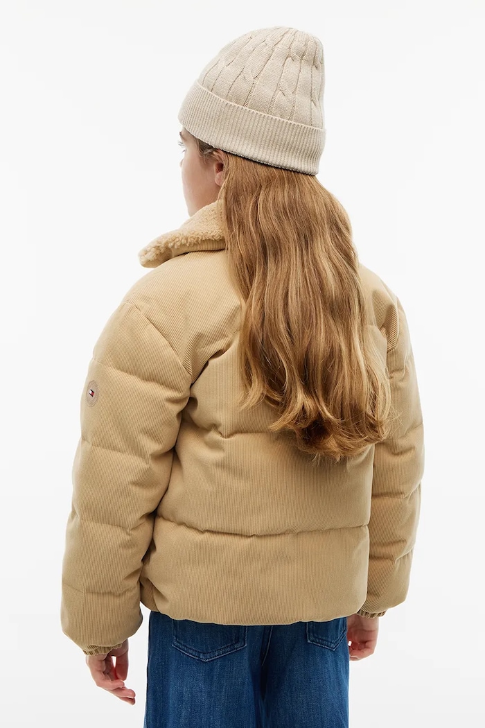 Dziewczynka Tommy Hilfiger kurtka przejściowa dziecięca sztruksowa KG0KG09589.9BY2 beżowy