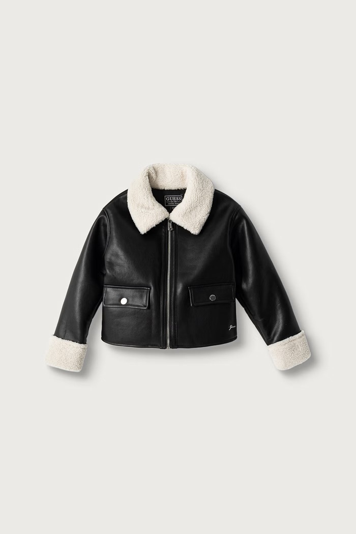Guess Kurtka przejściowa dziecięca z imitacji skóry czarny J6BL05.W3997.9BY2