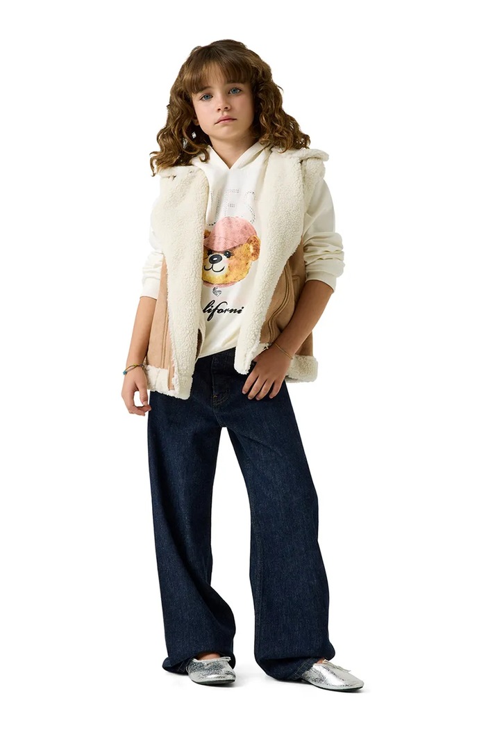 Guess bezrękawnik dziecięcy z imitacji zamszu brązowy J6YL15.W2630.9BY2