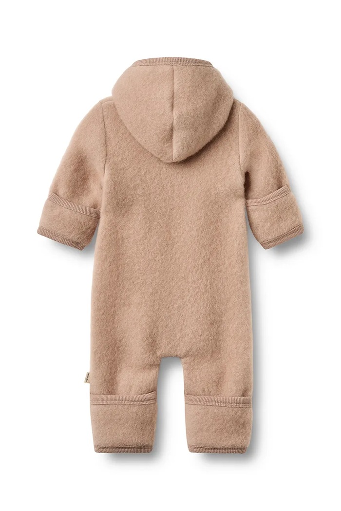 Wheat Kombinéza s kapucňou detská z meríno vlny 9376.786 ružová AW26