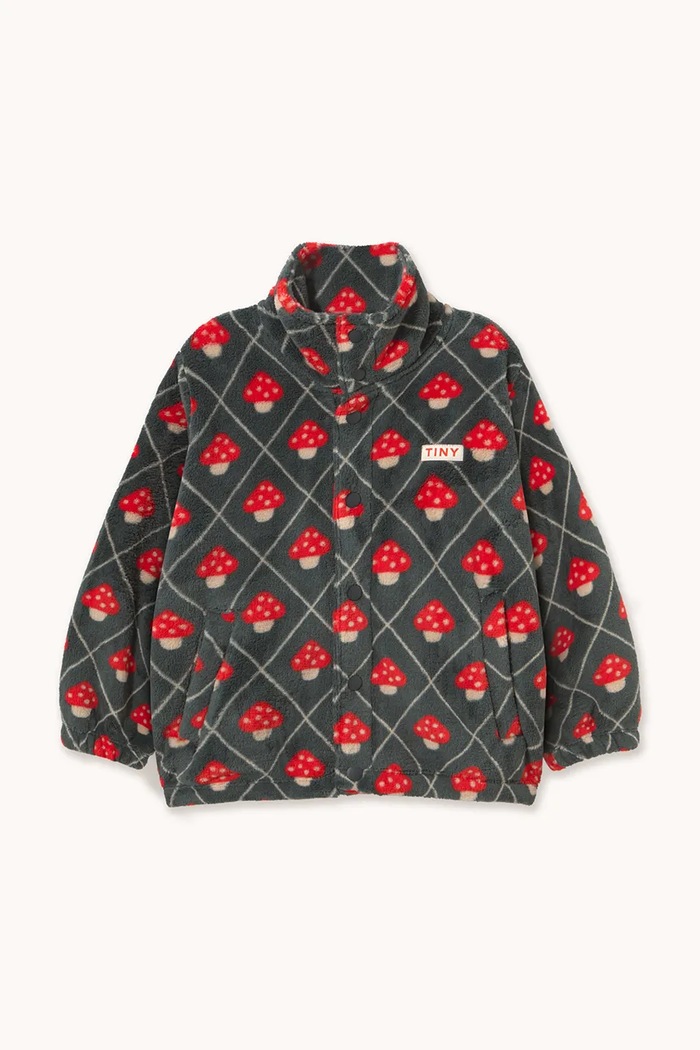 Tinycottons rozepínací mikina dětská fleecová MUSHROOMS POLAR JACKET AW26.254 námořnická modř AW26