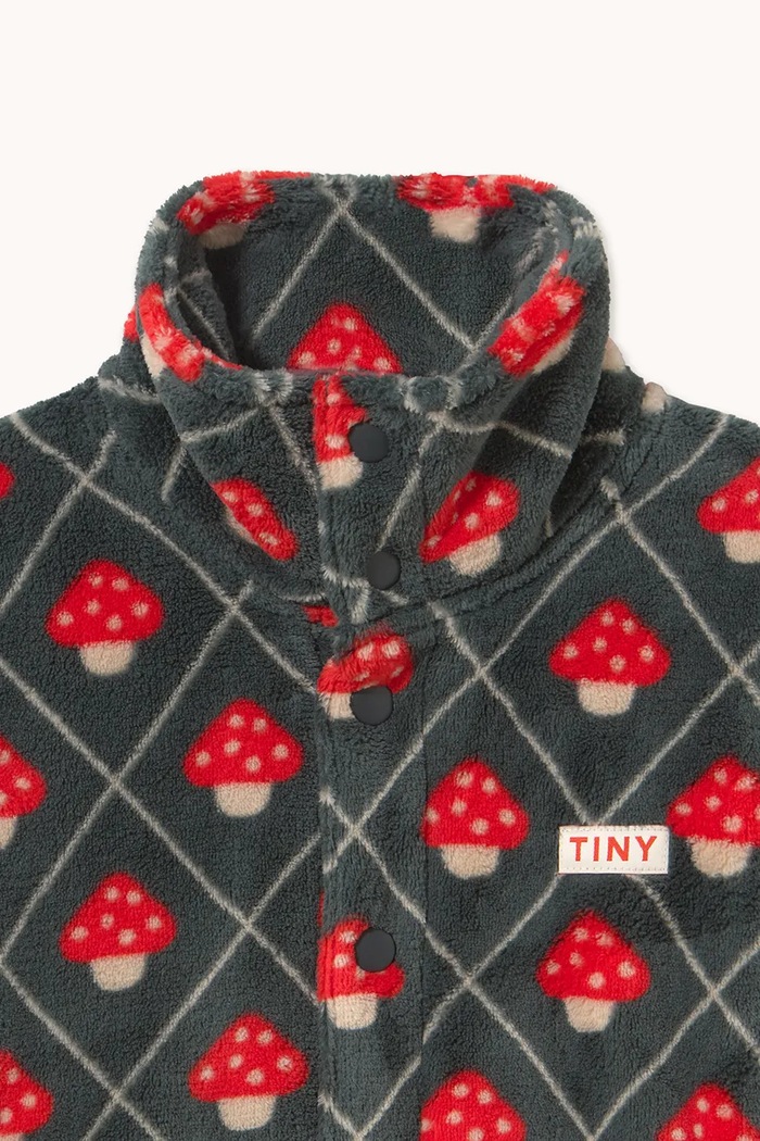 Tinycottons rozepínací mikina dětská fleecová MUSHROOMS POLAR JACKET námořnická modř AW26.254