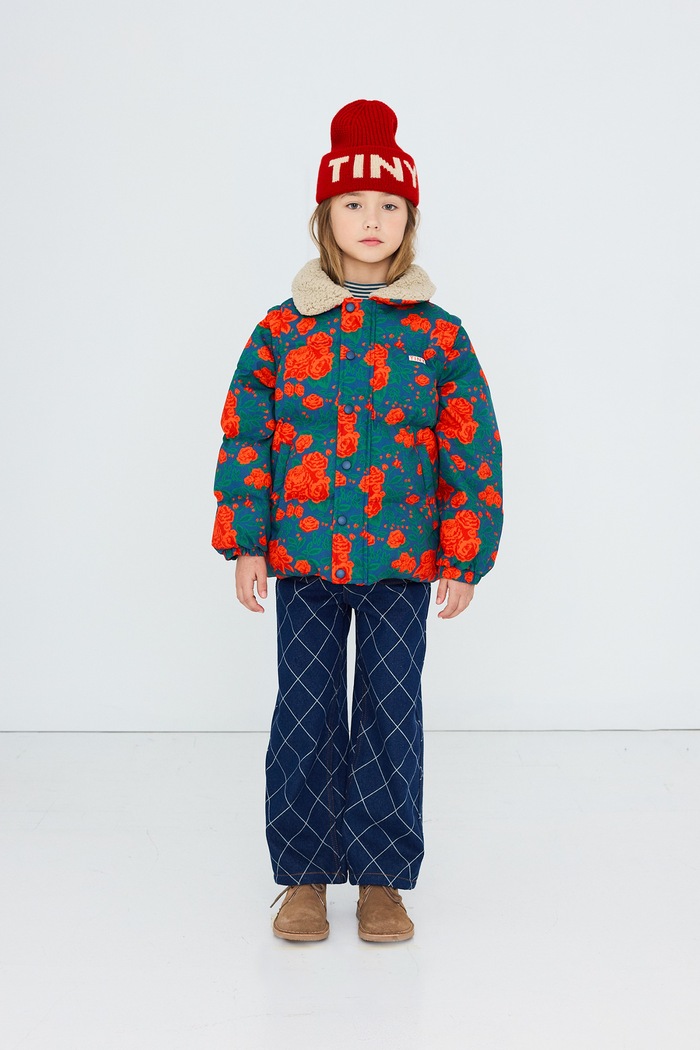 Kurtka pikowana dziecięca z bawełną ROSES SHORT PADDED JACKET Tinycottons turkusowy AW26.041