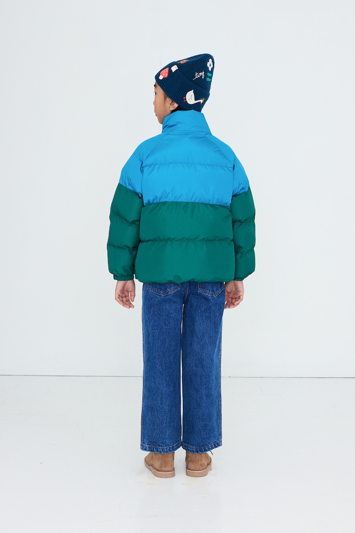Kurtka pikowana dziecięca COLOR BLOCK SHORT PADDED JACKET Tinycottons niebieski AW26.178