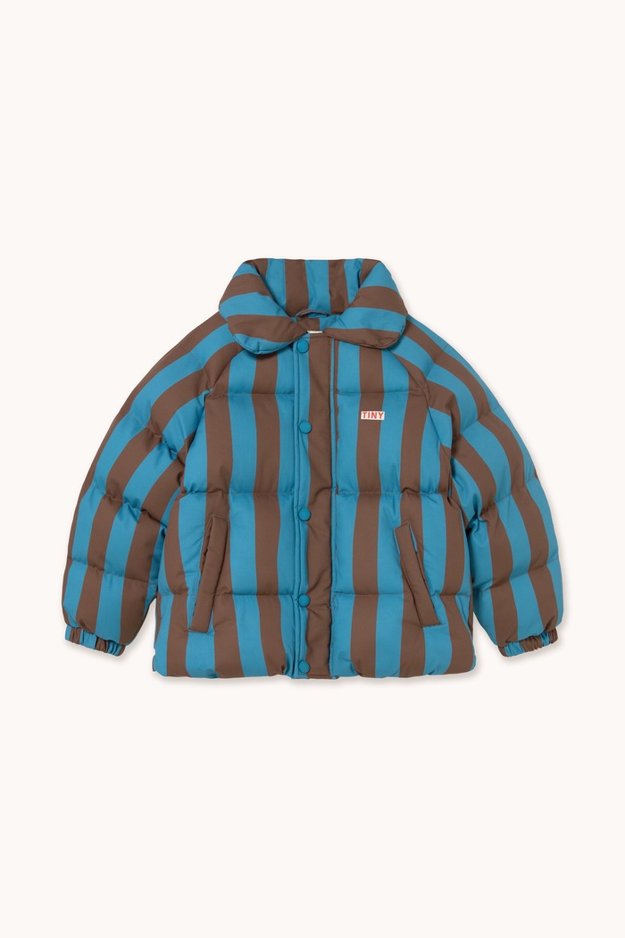 Tinycottons Kurtka pikowana dziecięca bawełniana BLUE-CACAO STRIPES SHORT PADDED JACKET AW26.045 niebieski AW26