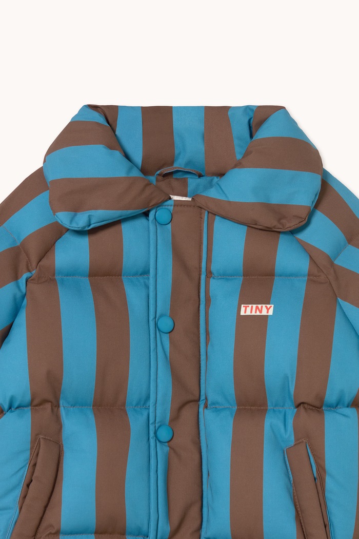 Kurtka pikowana dziecięca bawełniana BLUE-CACAO STRIPES SHORT PADDED JACKET Tinycottons AW26.045 niebieski