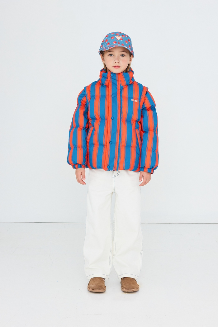 Tinycottons Kurtka pikowana dziecięca bawełniana RETRO STRIPES SHORT PADDED JACKET czerwony AW26.037