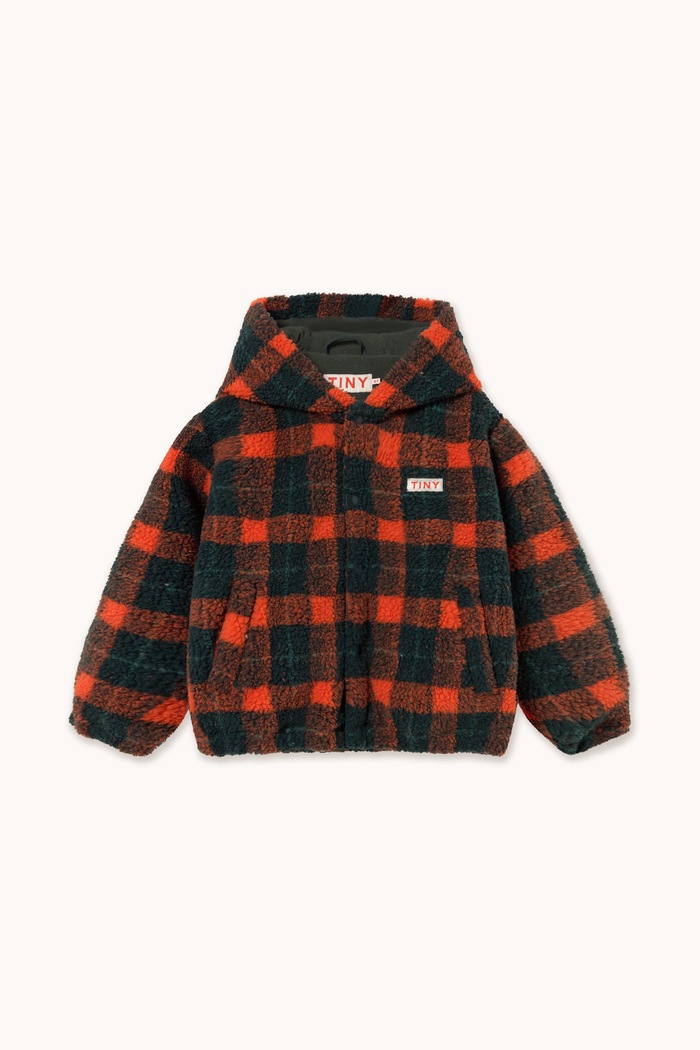 Tinycottons Bluza rozpinana z kapturem dziecięca polarowa RED CHECK SHERPA HOODIE AW26.240 czerwony AW26