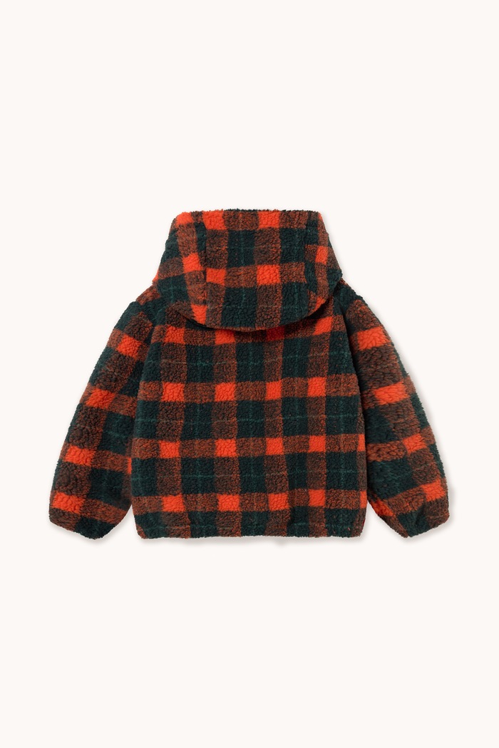 Chłopiec Tinycottons Bluza rozpinana z kapturem dziecięca polarowa RED CHECK SHERPA HOODIE AW26.240 czerwony