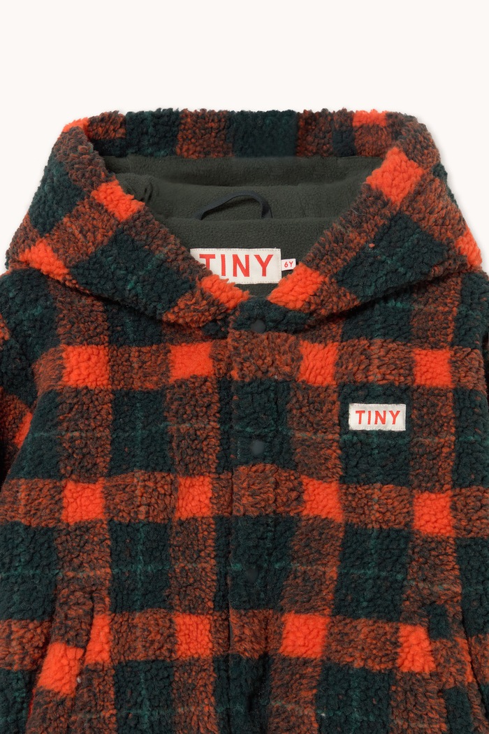 Bluza rozpinana z kapturem dziecięca polarowa RED CHECK SHERPA HOODIE Tinycottons AW26.240 czerwony
