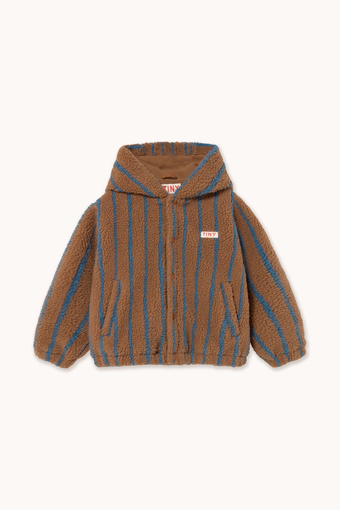 Tinycottons Bluza rozpinana z kapturem dziecięca polarowa LINES SHERPA HOODIE AW26.237 brązowy AW26