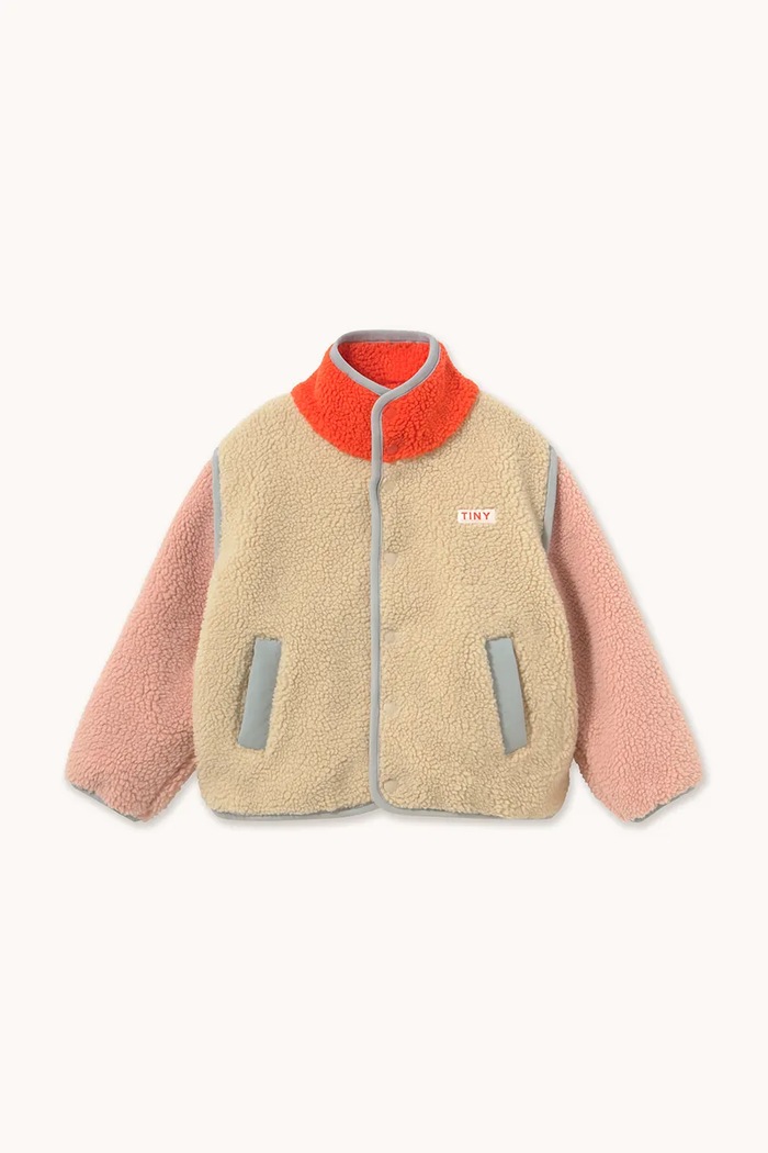 Tinycottons rozepínací mikina dětská fleecová COLOR BLOCK SHERPA JACKET AW26.252 béžová AW26