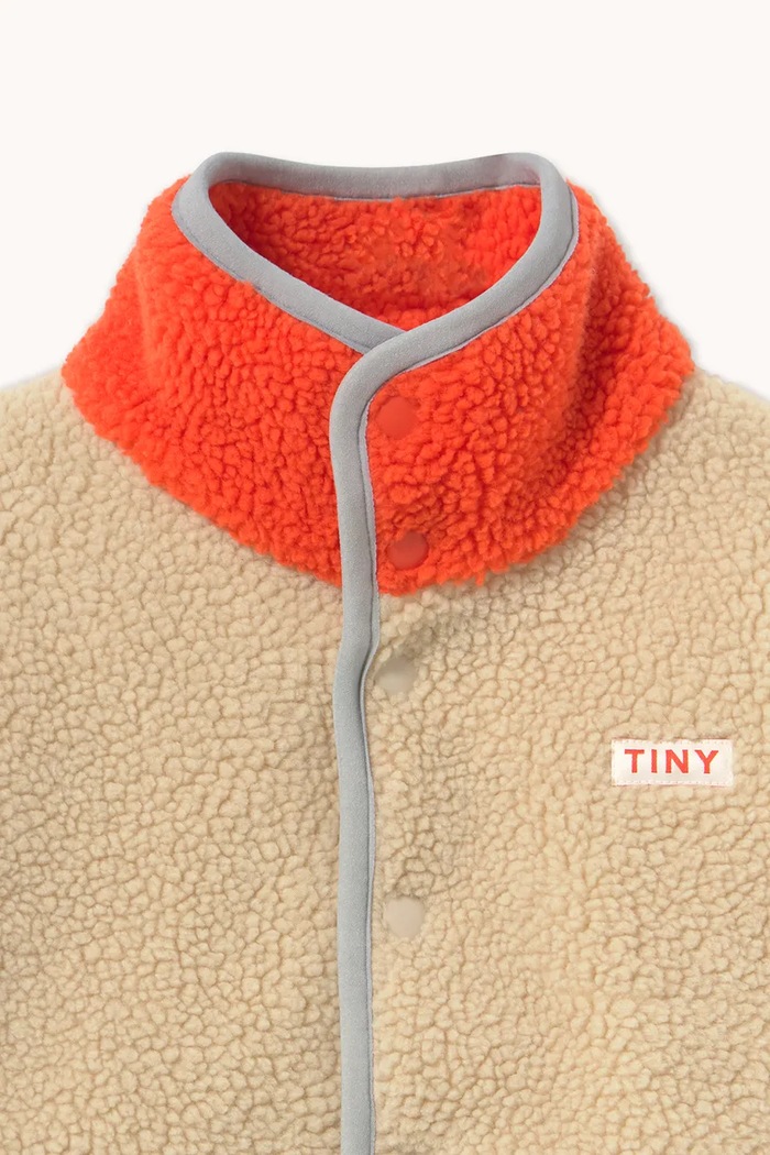 Tinycottons rozepínací mikina dětská fleecová COLOR BLOCK SHERPA JACKET béžová AW26.252