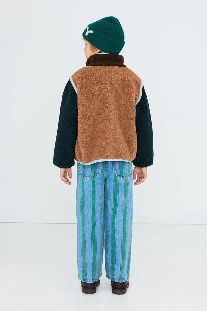 Tinycottons rozepínací mikina dětská fleecová COLOR BLOCK SHERPA JACKET AW26.252 hnědá