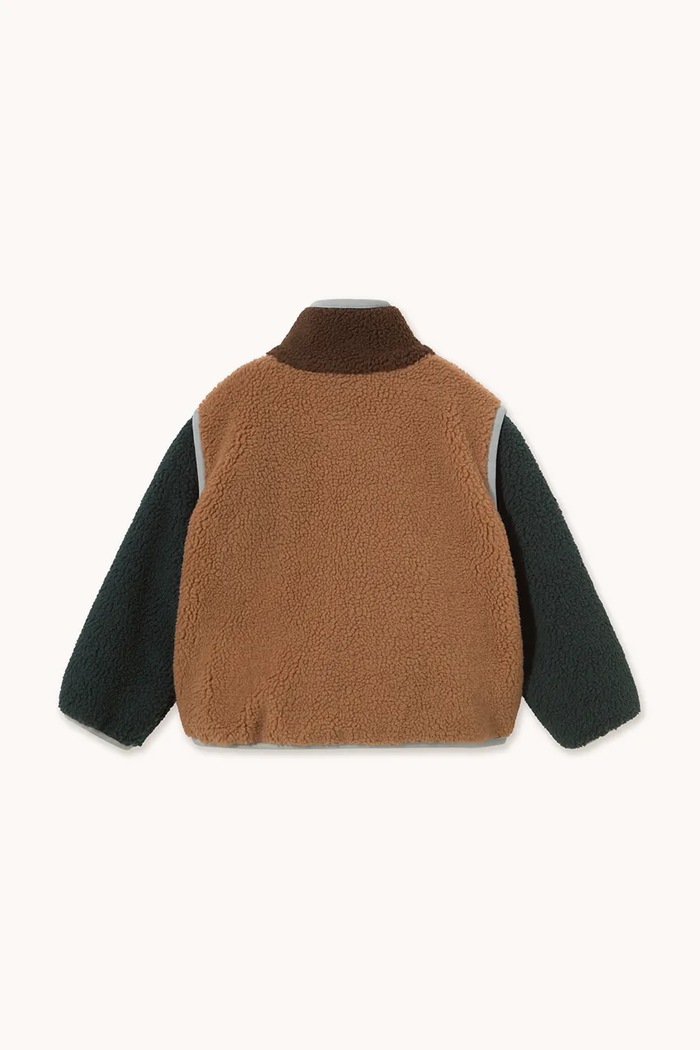 CHLAPEC Tinycottons rozepínací mikina dětská fleecová COLOR BLOCK SHERPA JACKET AW26.252 hnědá