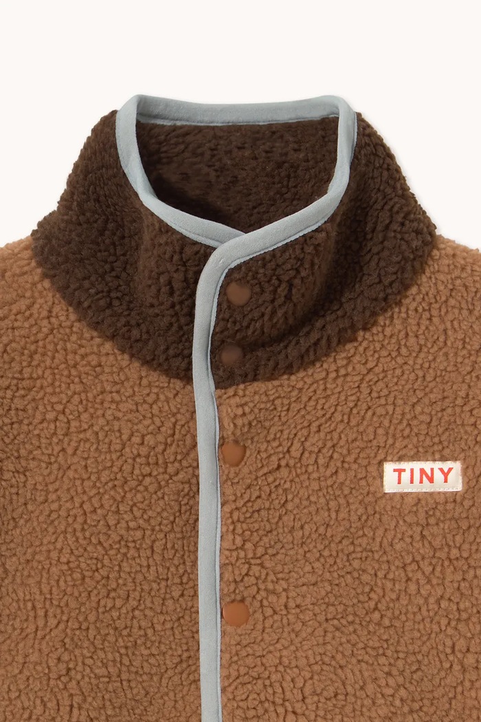 Tinycottons rozepínací mikina dětská fleecová COLOR BLOCK SHERPA JACKET hnědá AW26.252