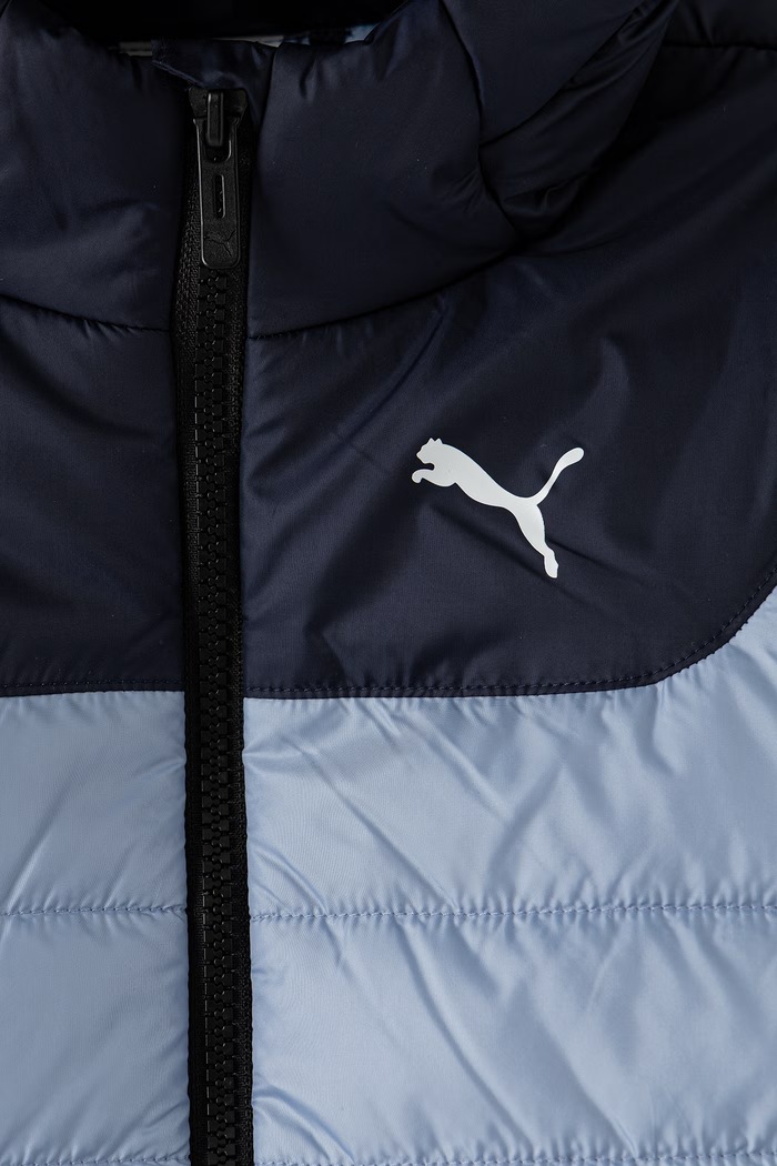 Chłopiec Puma krótka kurtka dziecięca ESS Hooded Padded Jacket 694744 granatowy
