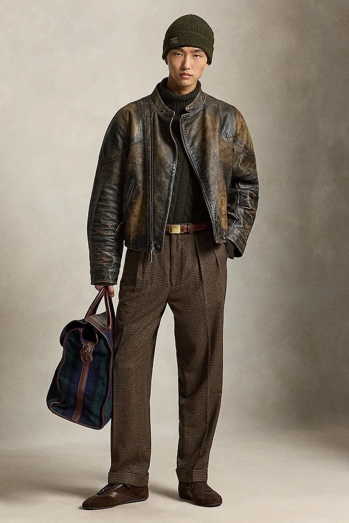 Odzież Polo Ralph Lauren Ramoneska skórzana męska 710B23026001 brązowy