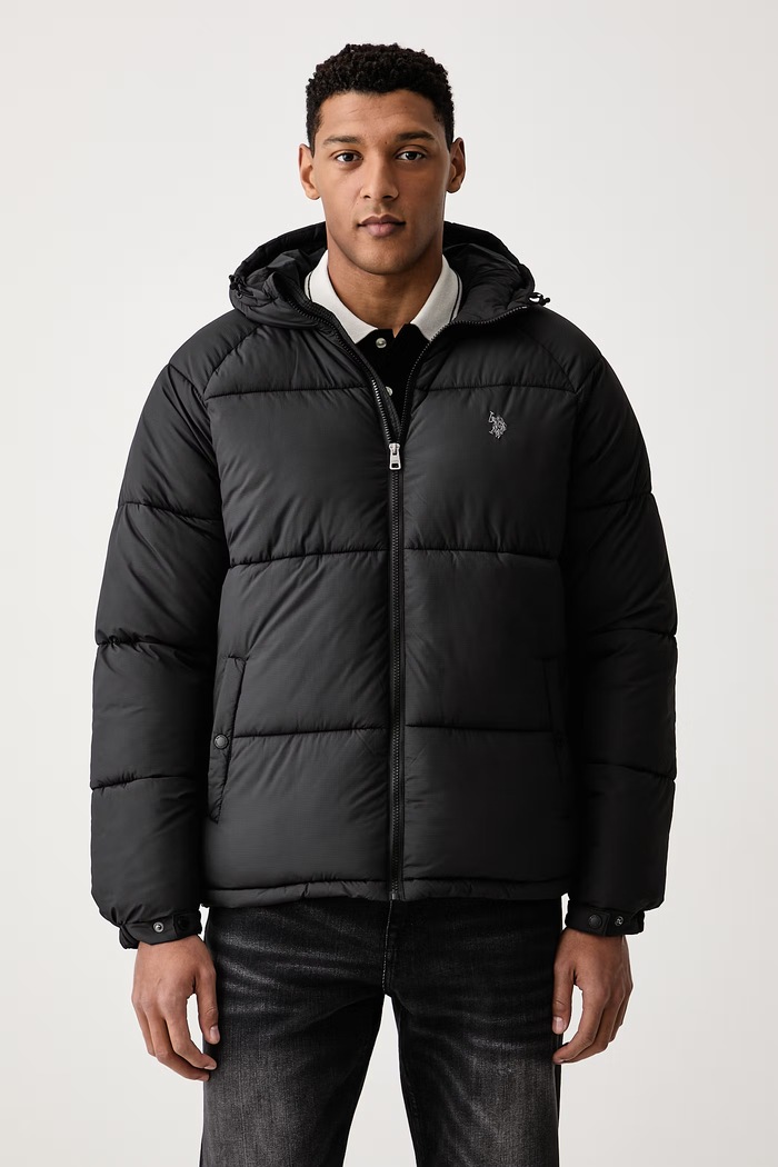 U.S. Polo Assn. Kurtka pikowana męska Hooded Puffer czarny MUP5443