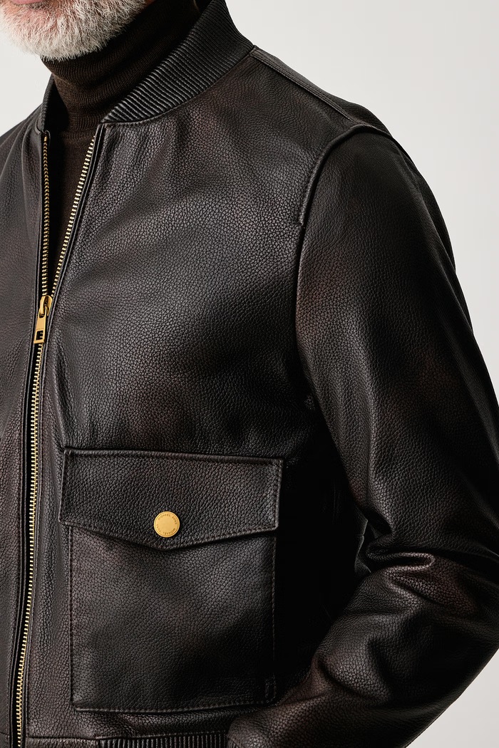 Bomberka męska skórzana Michael Kors CF6801ELM8 brązowy