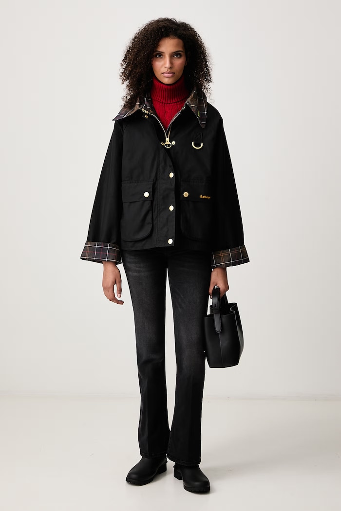 Barbour Krótka kurtka damska woskowana LWX1581BK71 czarny AW26