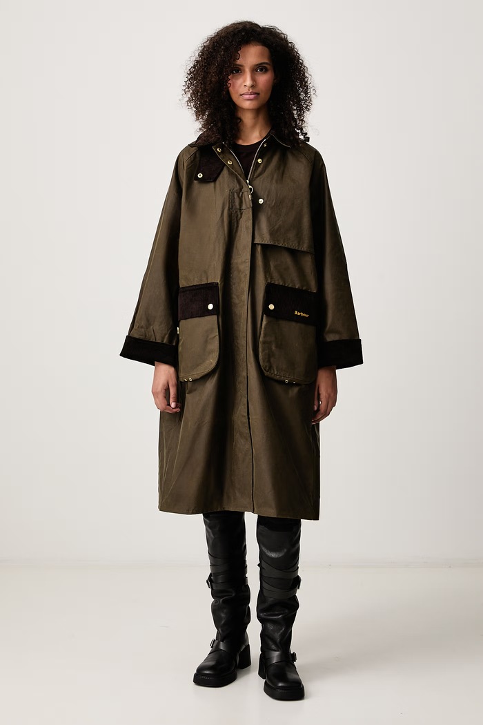 Barbour Długa kurtka damska woskowana zielony LWX1570SN91
