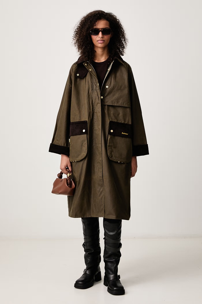 Barbour Długa kurtka damska woskowana LWX1570SN91 zielony AW26