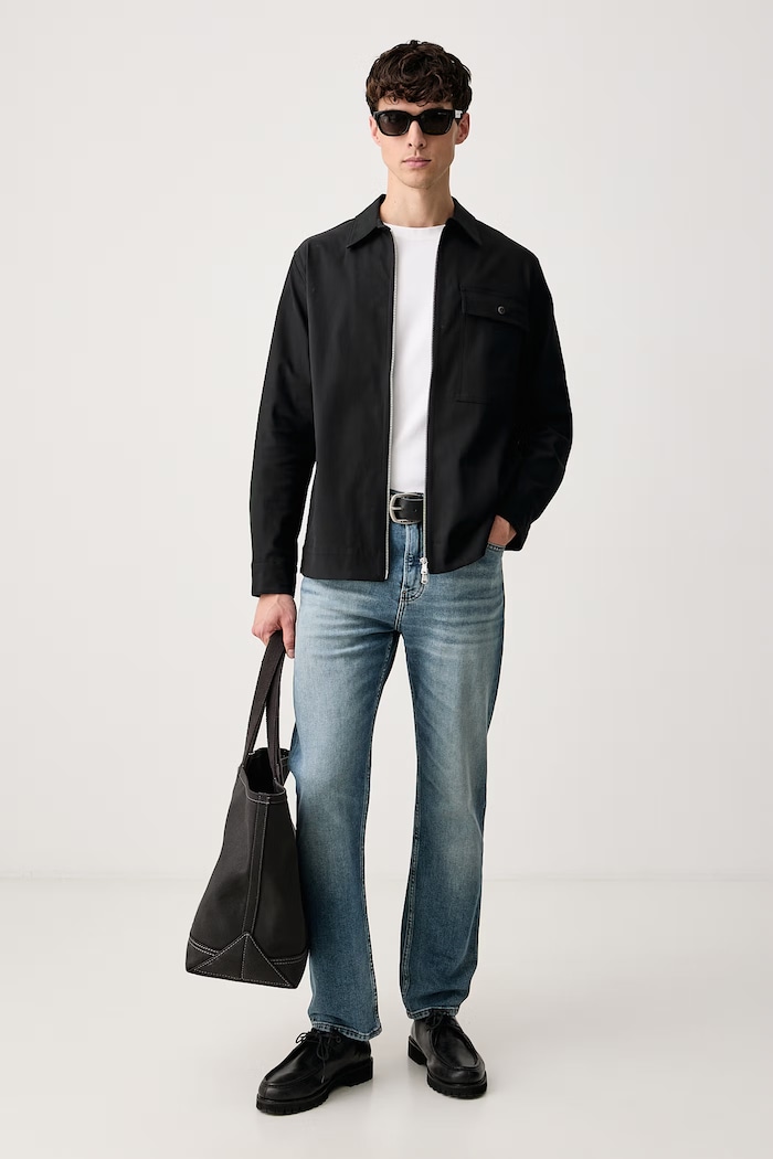Mos Mosh Kurtka koszulowa męska z bawełną Patrick 511680 czarny AW26