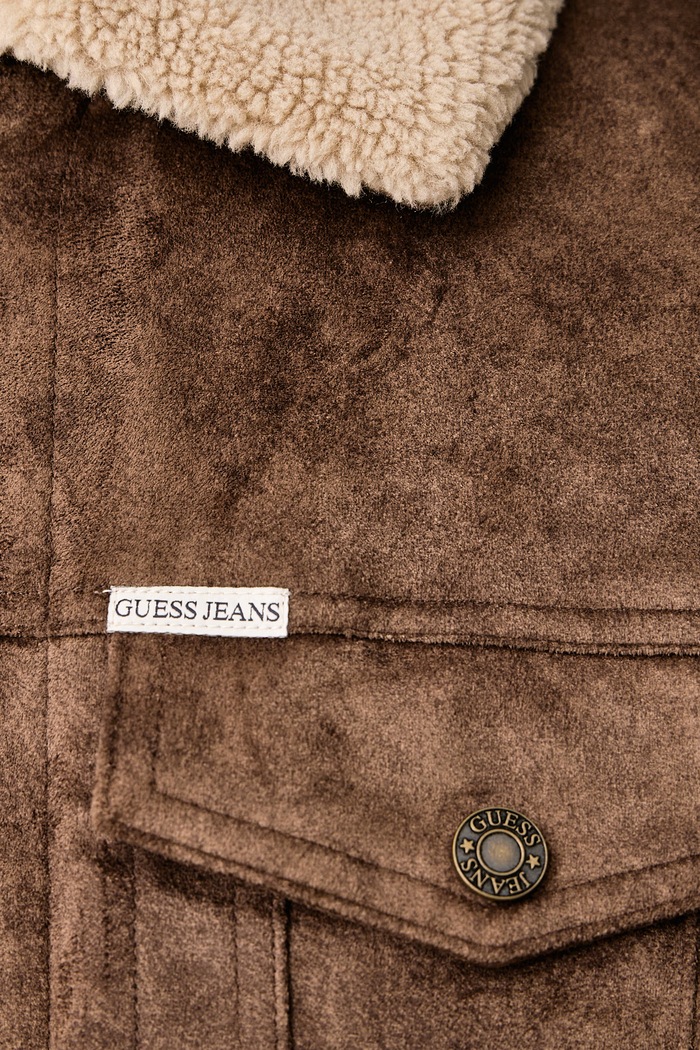 Košeľová bunda pánska zamatová Guess Jeans hnedá M6BL75.K7182