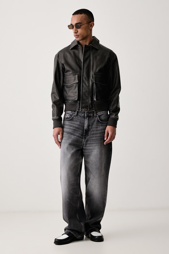 Guess Jeans Kurtka przejściowa męska z imitacji skóry M6BL71.K7176 szary AW26
