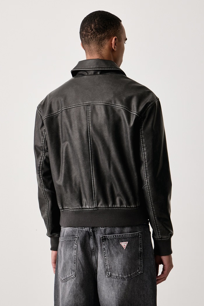 Odzież Guess Jeans Kurtka przejściowa męska z imitacji skóry M6BL71.K7176 szary