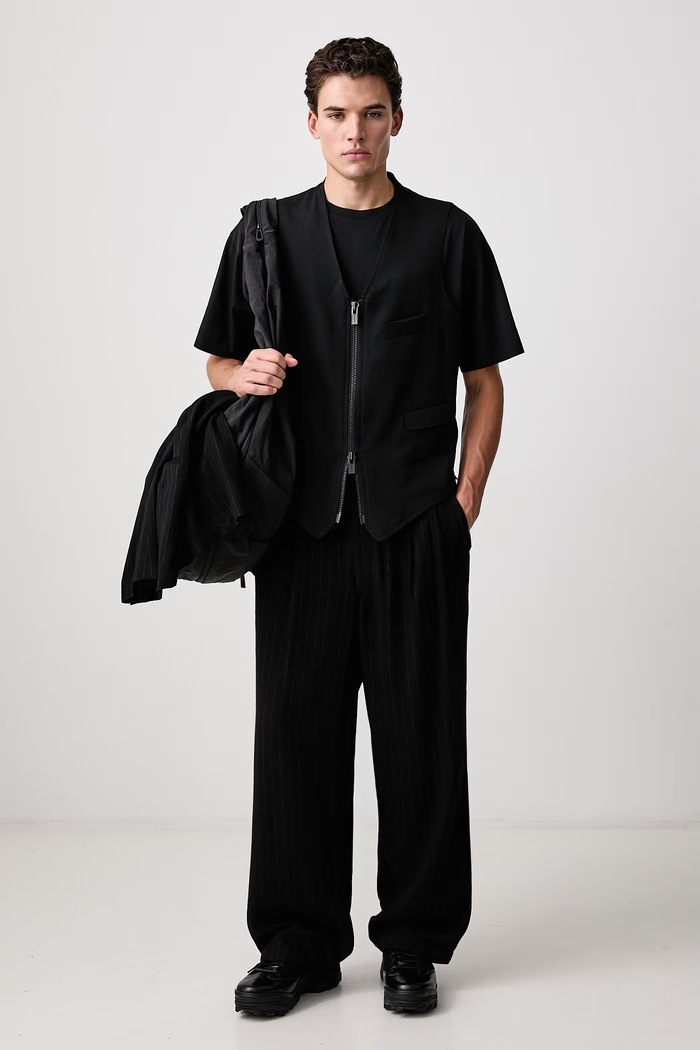 Yohji Yamamoto Kamizelka wełniana męska KN3700 czarny AW26