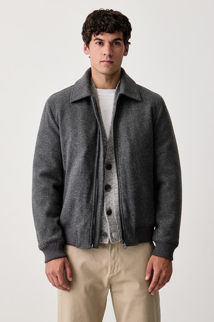 Guess Prechodná bunda pánska s prímesou vlny sivá M6BL29.W4142