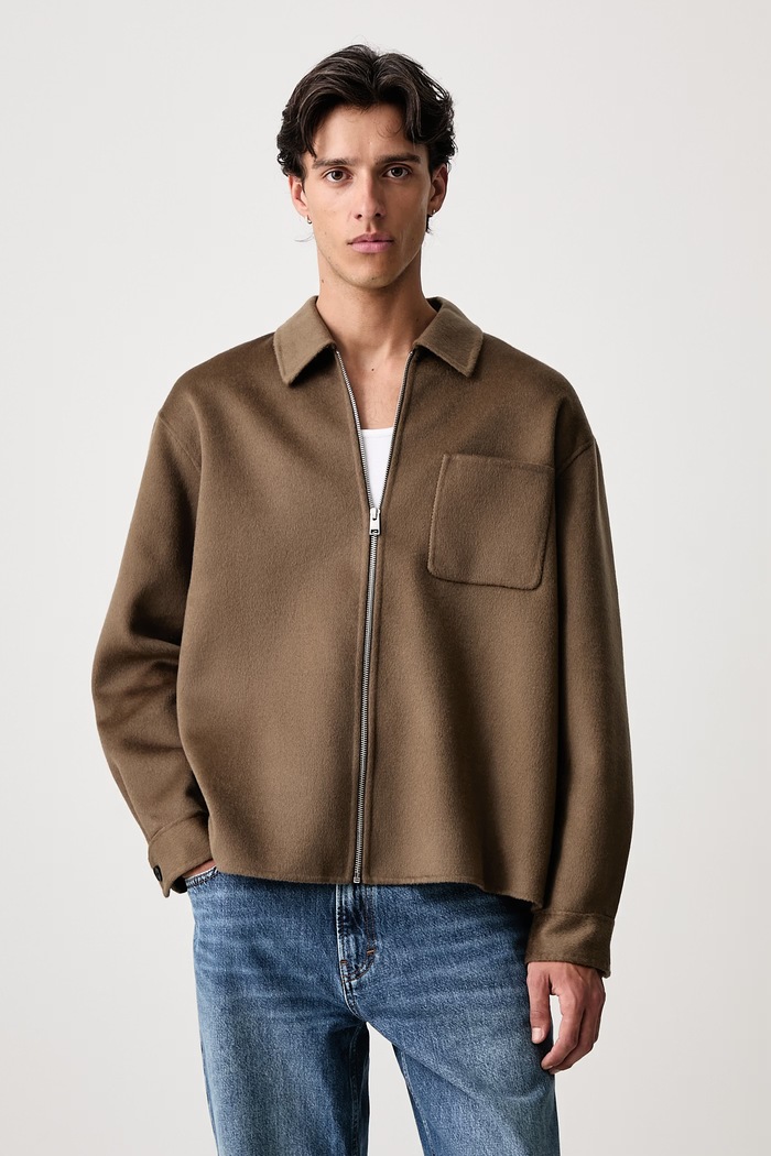 Frame DOUBLE FACE ZIP SHIRT JACKET kurtka wełniana męska brązowy MF26WJA011