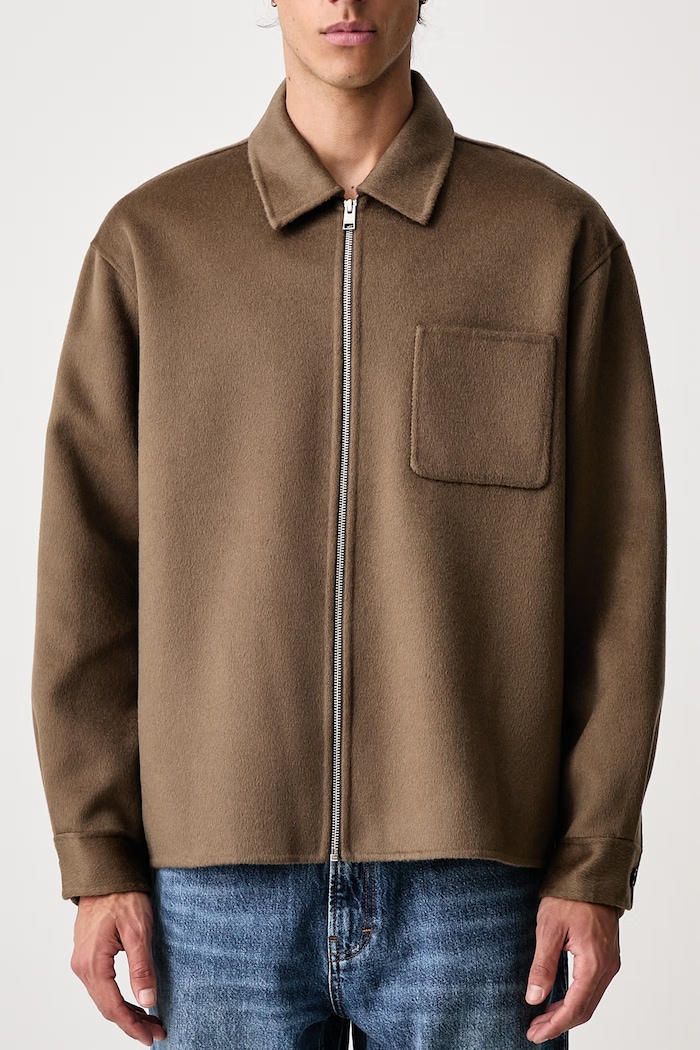 DOUBLE FACE ZIP SHIRT JACKET kurtka wełniana męska Frame brązowy MF26WJA011
