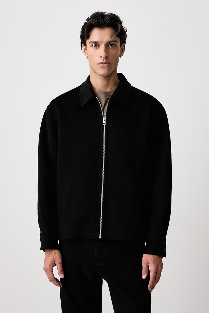 Frame DOUBLE FACE WOOL JACKET kurtka przejściowa wełniana męska czarny MF26WJA003