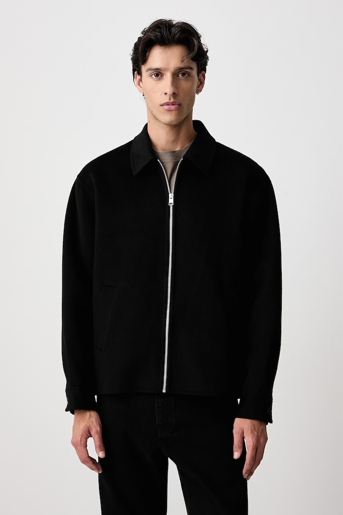 Frame DOUBLE FACE WOOL JACKET kurtka przejściowa wełniana męska czarny MF26WJA003