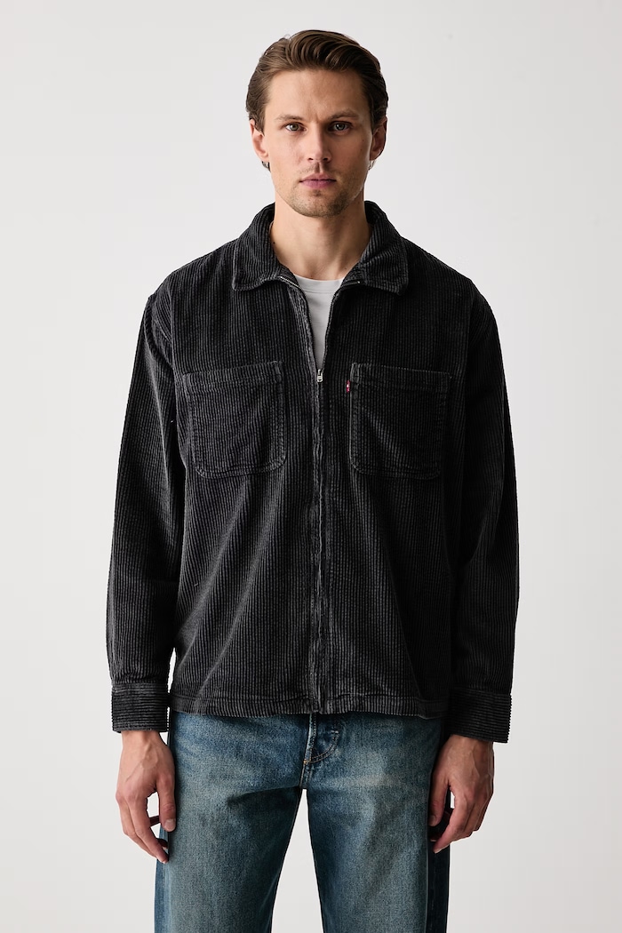 Levi's Košeľová bunda pánska menčestrová PORTS ZIP UP čierna 0085L