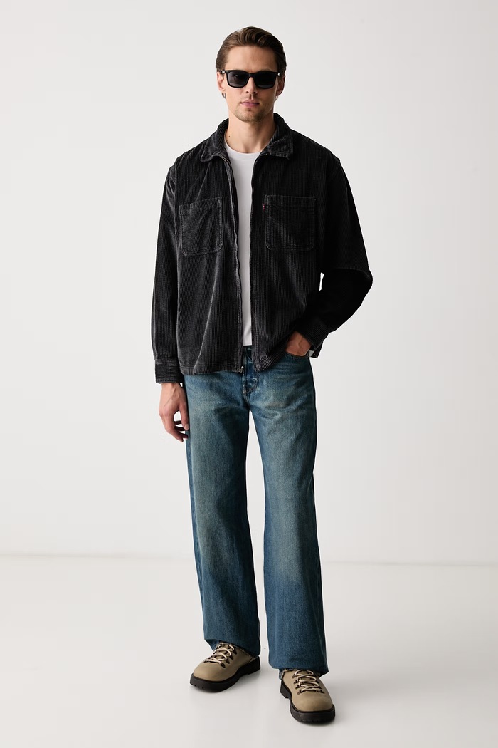 Levi's Košeľová bunda pánska menčestrová PORTS ZIP UP 0085L čierna AW26