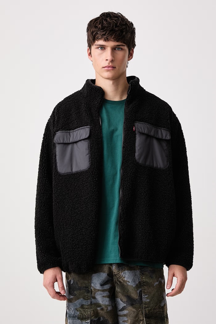 Levi's Mikina na zips pánska flísová CAMPO SHERPA čierna 007SH