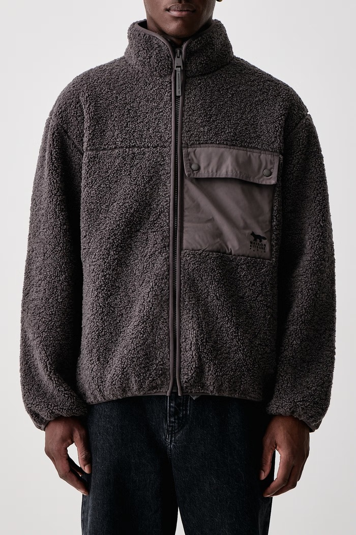 Fleece bluza rozpinana polarowa męska Maison Kitsuné brązowy MRMWV11WM2046